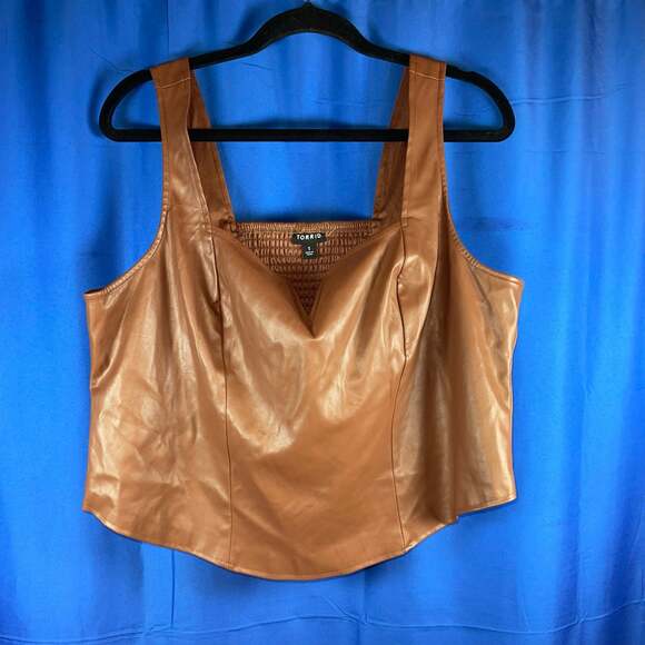 Torrid Tops - 1X - Torrid Brown Faux Leather Cropped Tank Corset Style Top